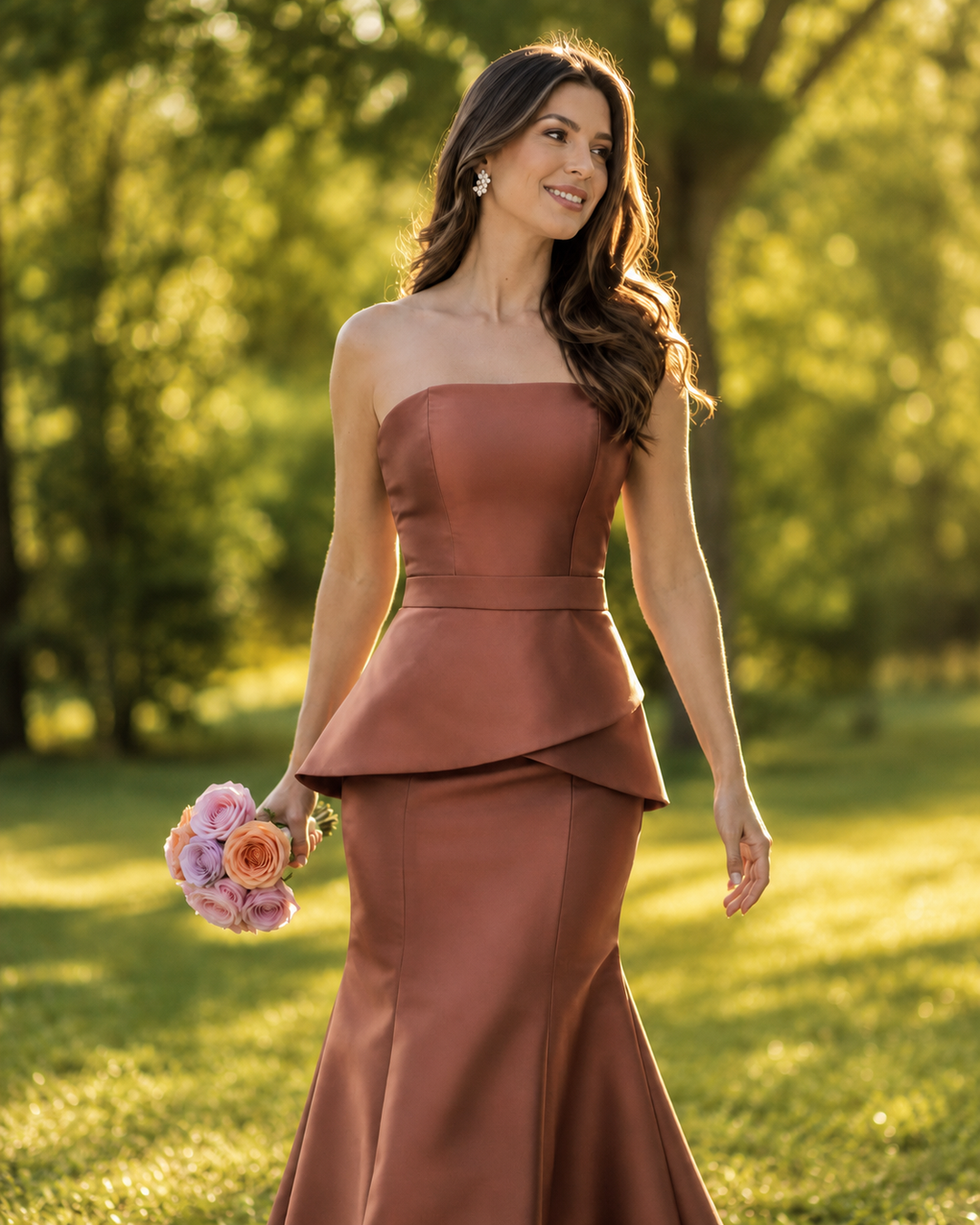 Chocolate Cocoa Sculpted Evening Gown