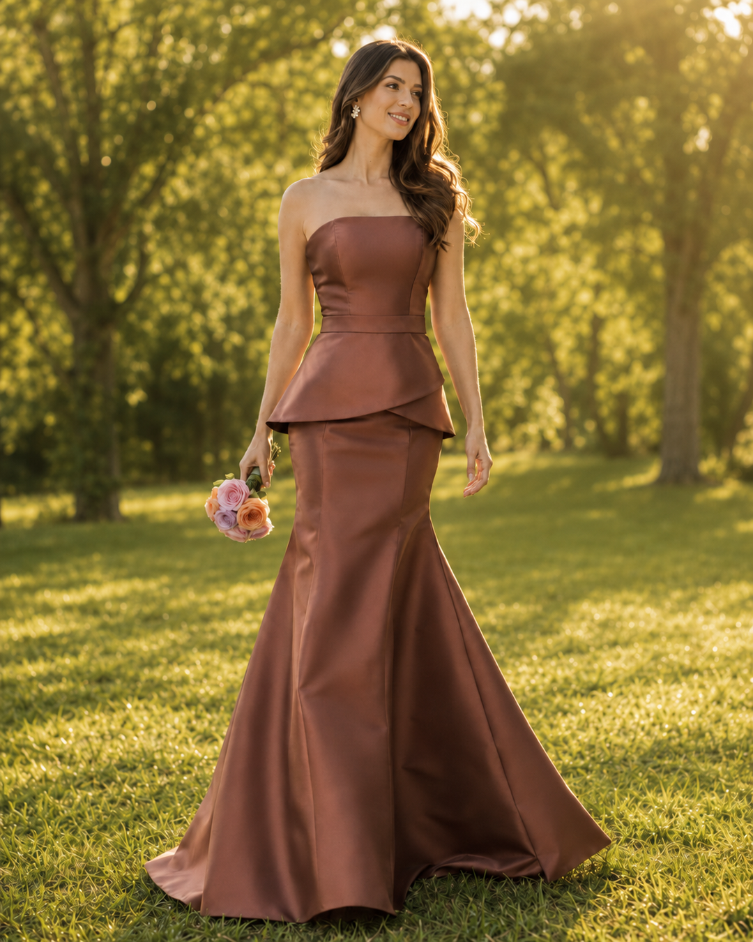 Chocolate Cocoa Sculpted Evening Gown